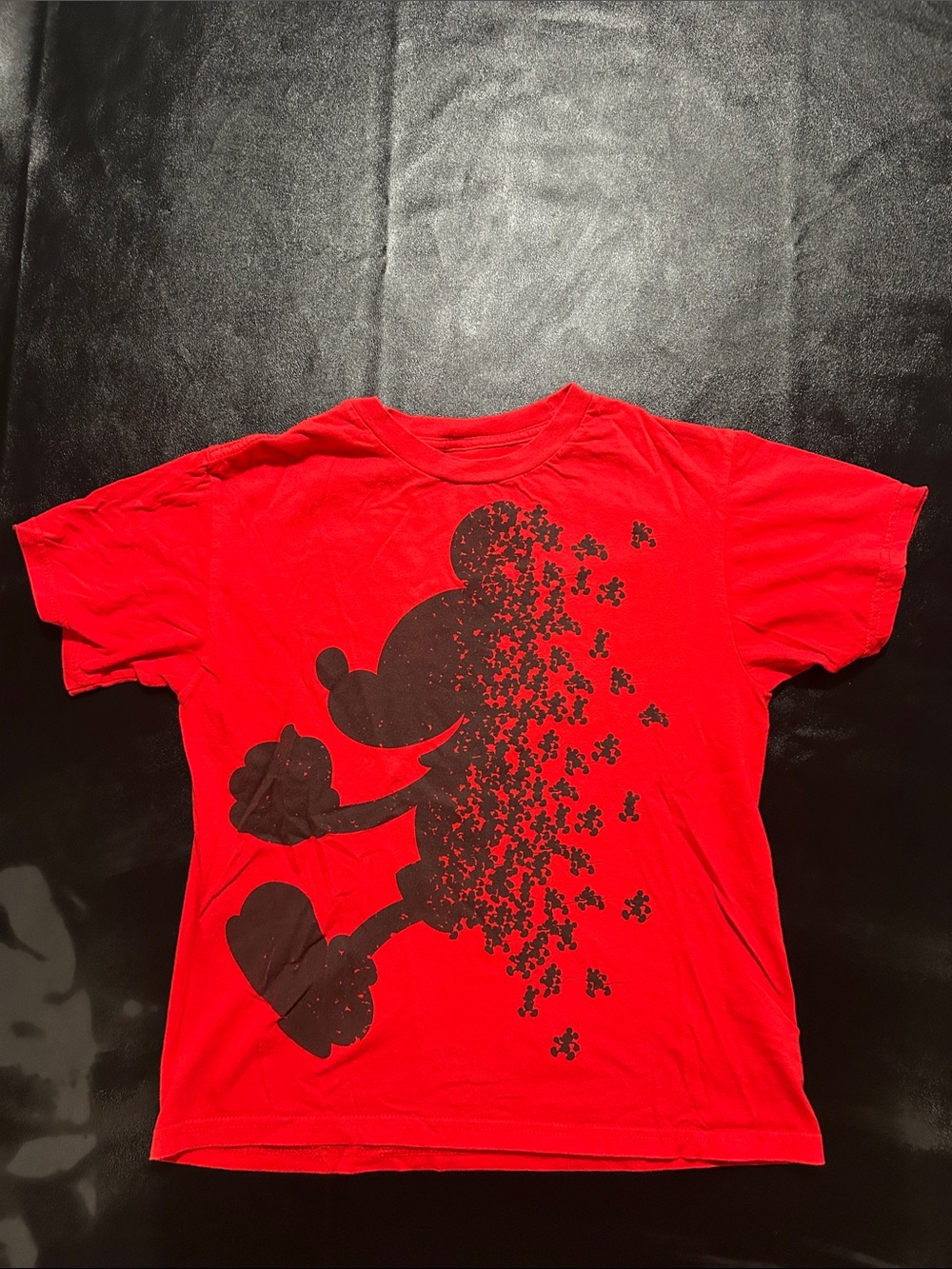 Disney Red Tee with Black Mickey Puzzle Silhouette